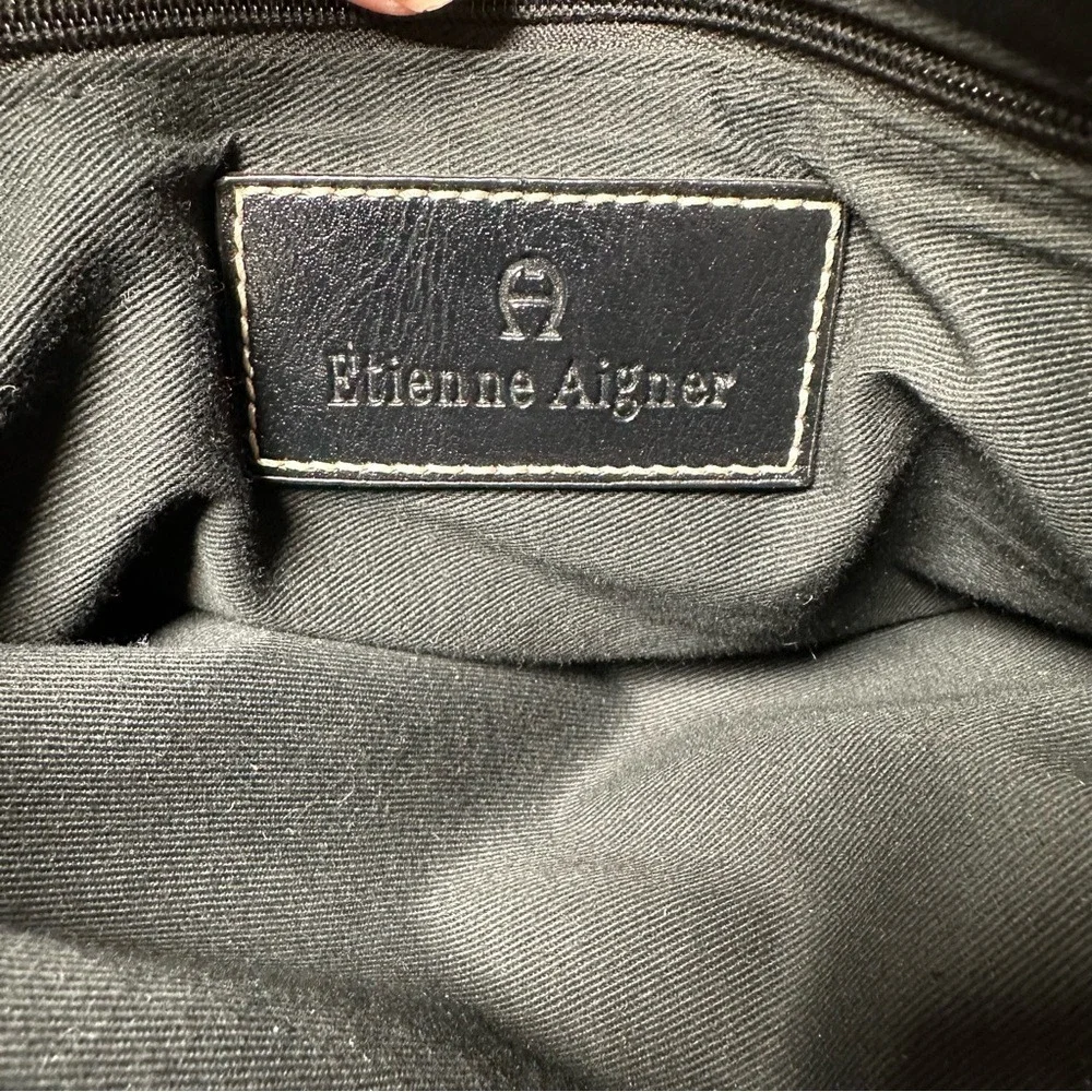 Aigner Black Nylon Leather Accent‎ Tote Bag Women Silver Buckle